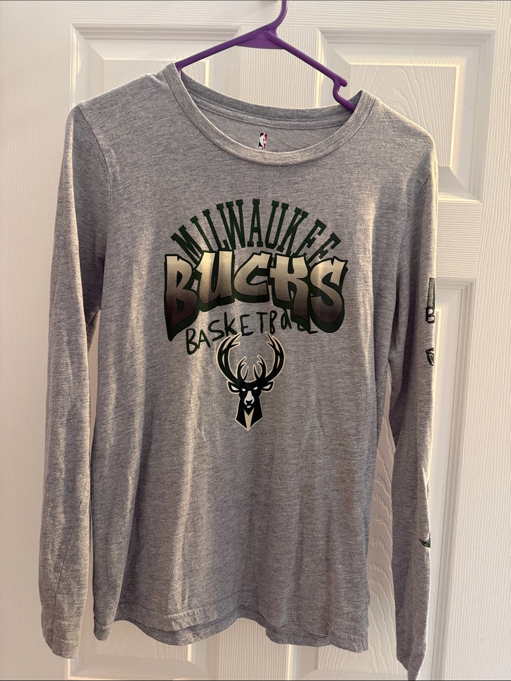NBA Milwaukee Bucks Gray Long-Sleeve Tee with Green Logo